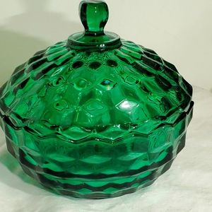 Crystal Turquoise Glass Bowl with Lid